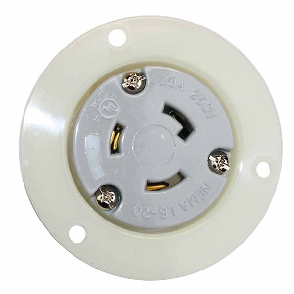 Superior Electric Flanged Locking Receptacle, L6-20R, 20 A, 250V AC, 2 Pole, White YGF045F - main
